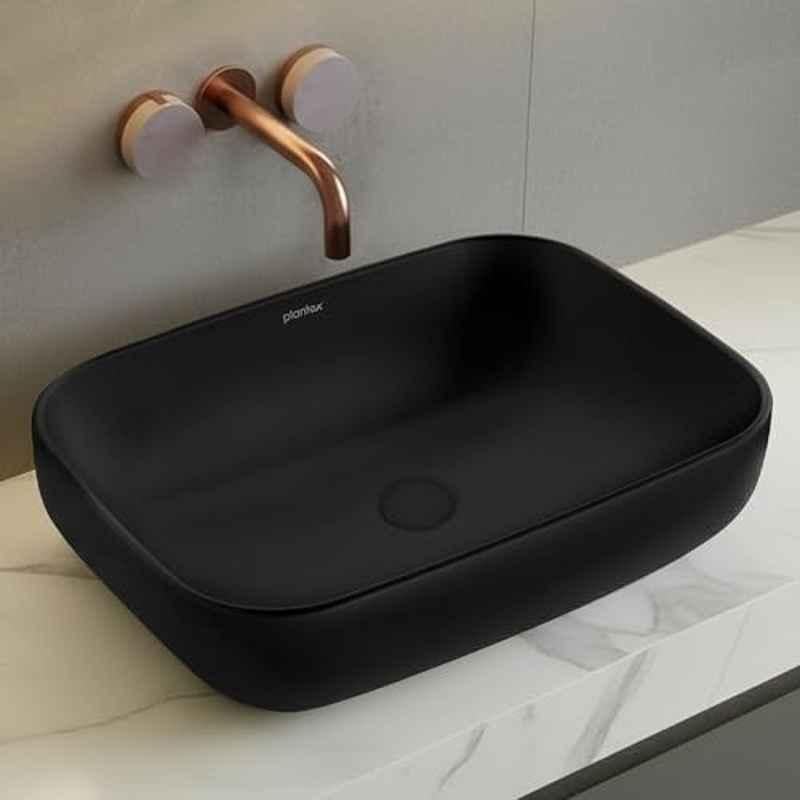 Plantex Alpha-NS 18x13x5.5 inch Ceramic Matt Black Wash Basin for Bathroom
