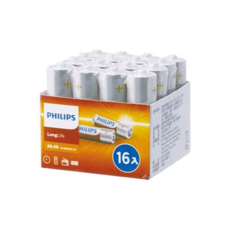 Philips LongLife 16Pcs 1.5V AA White, Brown & Blue Zinc Chloride Battery Set, R6L16F/97