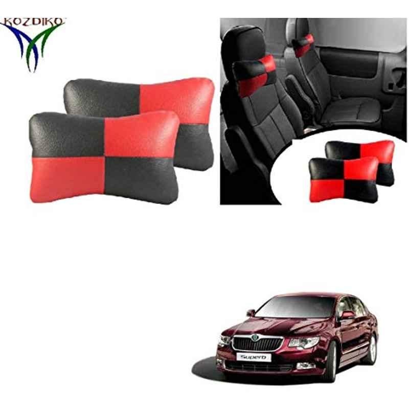 Kozdiko 2 Pcs Black & Red Car Square Chess Design Neck Rest Seat Pillow Set for Skoda Superb