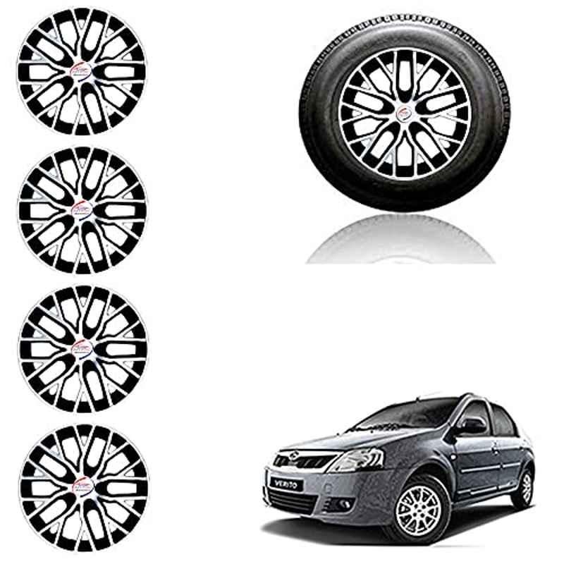 Auto Pearl 4 Pcs 14 inch ABS Silver & Black Car Wheel Cover Set for Mahindra Verito