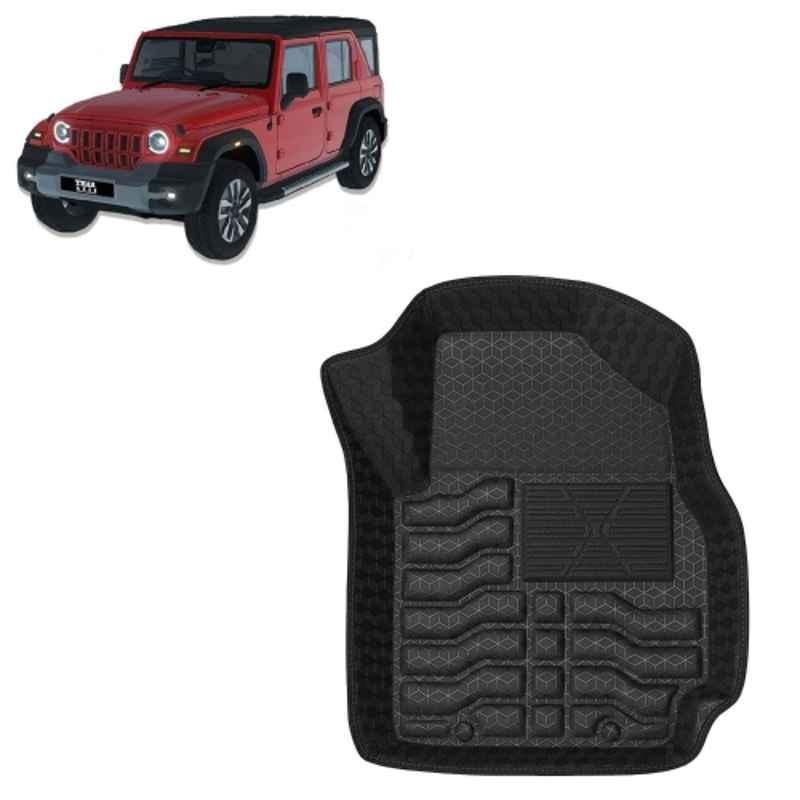 Kingsway 3 Pcs Premium 4.5D 100% Waterproof Tray Shape PVC Black Car Floor Mat Set for Mahindra Thar Roxx Manual 2024 Onwards All Model