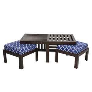 Evok Trendy Fabric Indigo Coffee Table with 2 Stool Set, FLILCTFBMTIB11338M