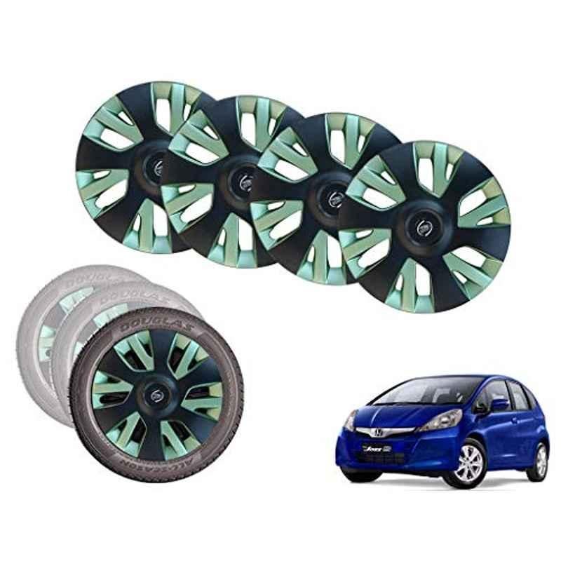 Auto Pearl 14 inch ABS Black & Green Car Hubcap Wheel Cover with Retention Ring Set for Jazz