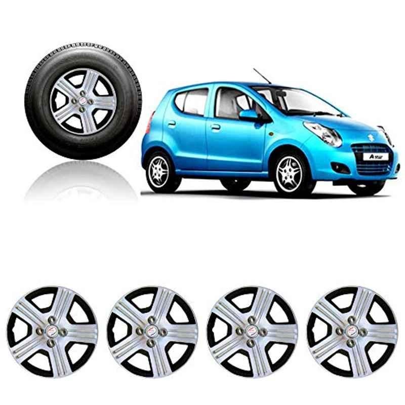 Auto Pearl 4 Pcs 13 inch ABS Silver & Black Wheel Cover Set for Maruti Suzuki Astar
