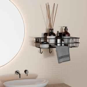 Lorazzo 10cm Alloy Steel Black Bathroom Organiser Shelve with  Hook, LRZ BS0151 S01