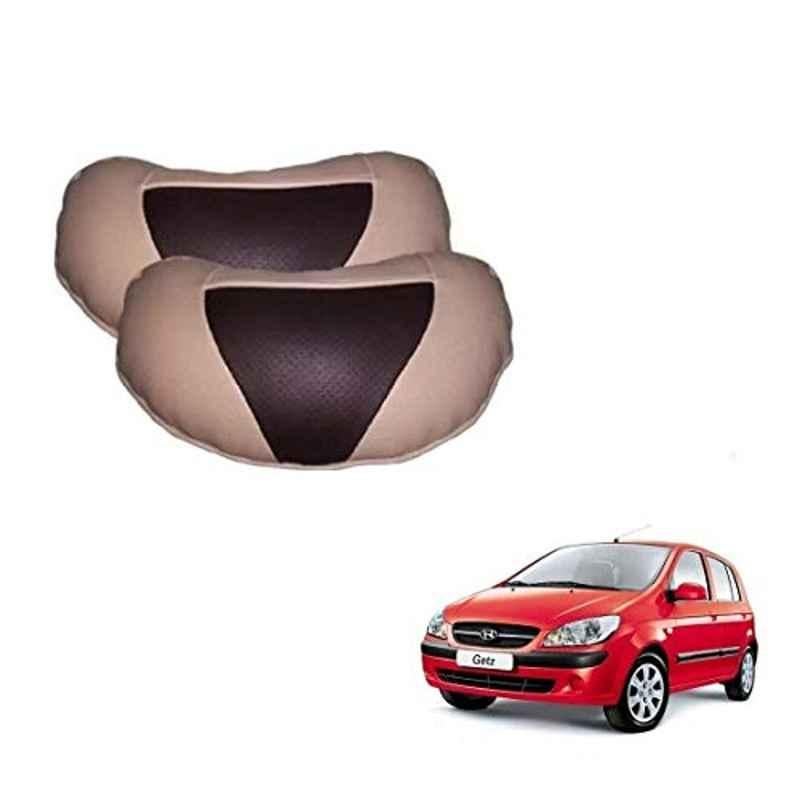 Kozdiko 2 Pcs Beige & Brown Car Neck Rest Cushion Pillow Set for Hyundai Getz