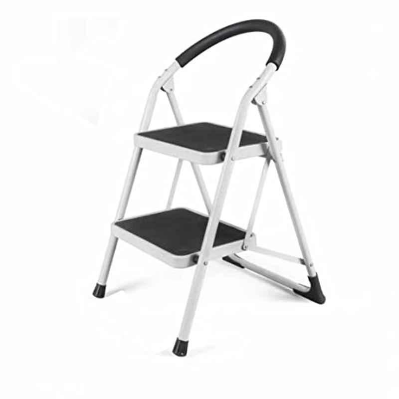 Sunrise 56x12.67x56cm 2 Steps Steel White Foldable Ladder with Wide Anti-Slip Pedal