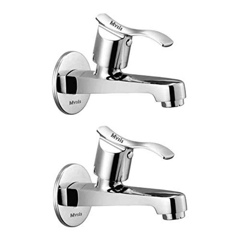 Mysis Angel Brass Chrome Finish Long Body Bib Cock with Wall Flange (Pack of 2)