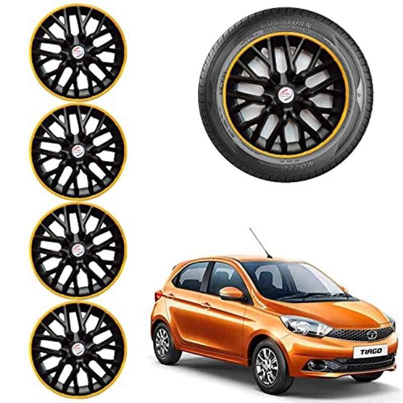 Auto Pearl 4 Pcs 14 inch ABS Black & Yellow Car Wheel Cover Set for TATA Tiago