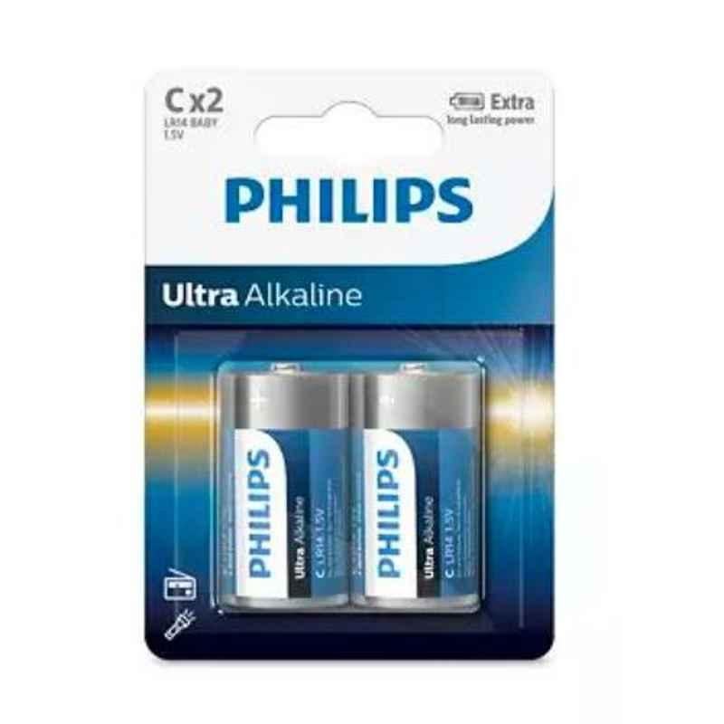 Philips LR14E2B/97 1.5V Ultra Alkaline C Cell Battery, (Pack of 4)