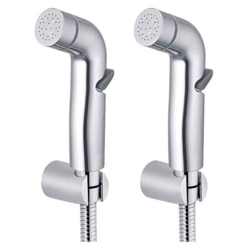 Joyway Oval Plastic Chrome Finish Silver Health Faucet with 1m Flexible Tube & Wall Hook (Pack of 2)