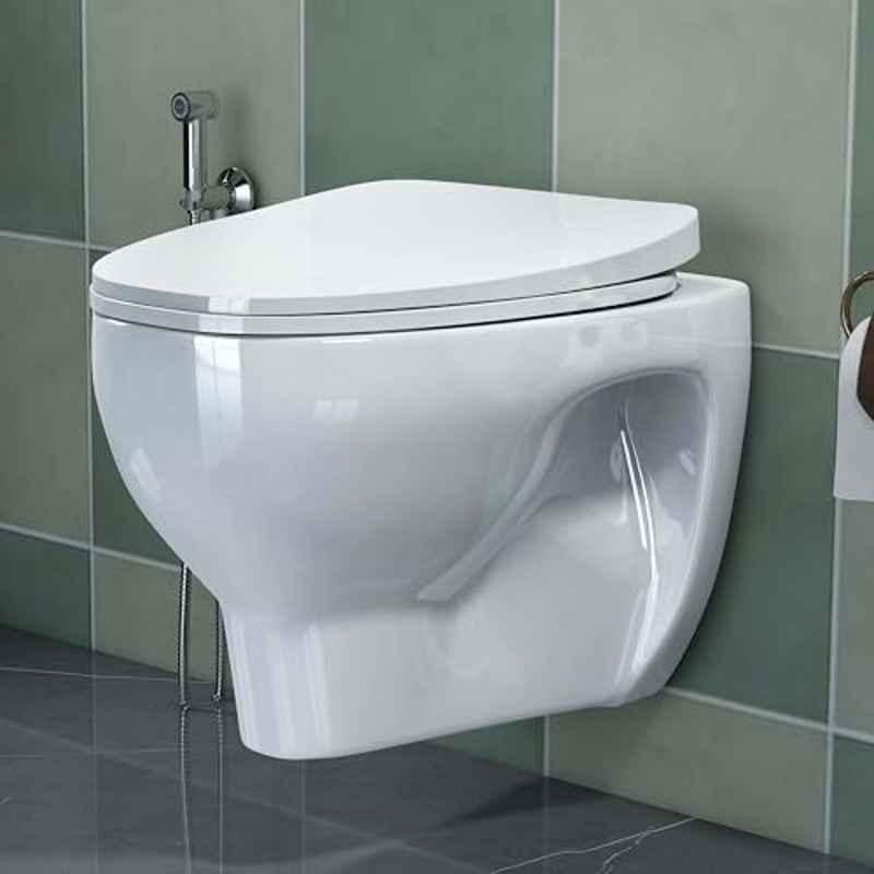 Plantex Cascade Ceramic White P Trap Western Commode with Soft Close Toilet Seat Cover, APS-1086