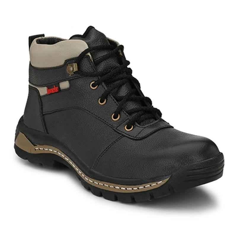 Kavacha S48 Pure Leather Steel Toe Black Work Safety Shoes, Size: 8