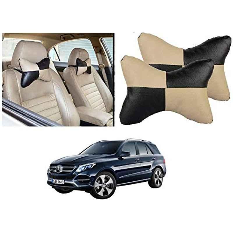 Kozdiko 2 Pcs Black & Beige Car Square Chess Design Neck Rest Seat Pillow Set for Mercedes Benz NA