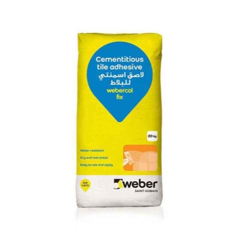 Weber Saint Gobain 25kg Webercol Fix Grey Cementitious Tile Adhesive, WEBTILEFGREY25