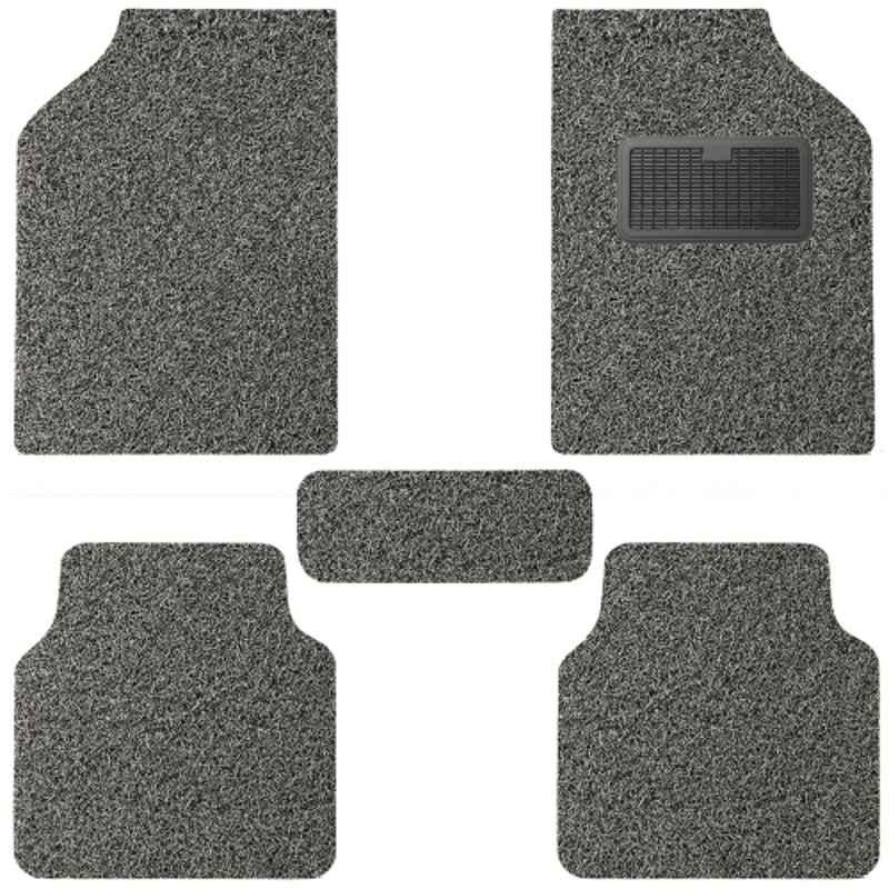 Kingsway 5 Pcs Noodle Grass Anti-Slip PVC Black & Grey Car Floor Mat Set for All Cars