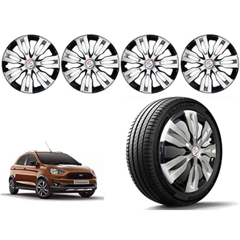 Auto Pearl 4 Pcs 14 inch Polypropylene Silver & Black Press Type Car Wheel Cover Set with Retention Ring for Ford Aspire Free Style 2018 Onwards, 14WC_DzireT2_DC_AspireFrStyl2018on