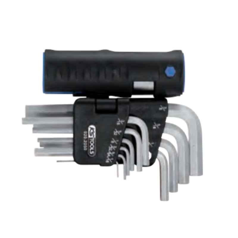 KS Tools 10 Pcs Steel Matt Chrome 3-in-1 Hexagon Key Wrench Set, 920.2050