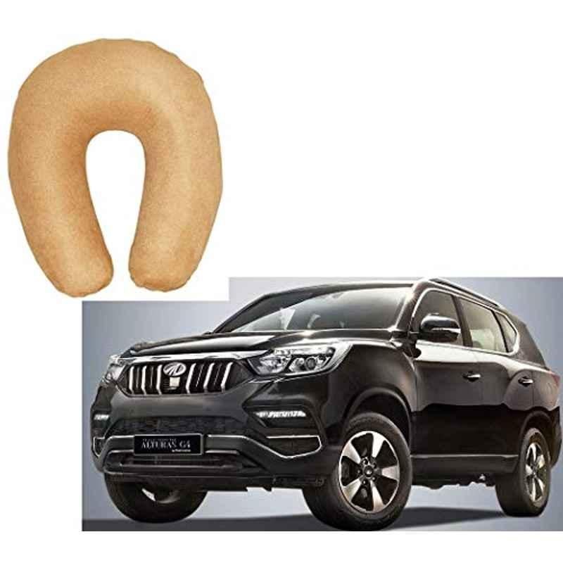 Kozdiko Velvet Beige U-Shape Travel Neck Rest Cushion Pillow for Mahindra Alturas G4, U-Shaped-Neck-Beige-A225