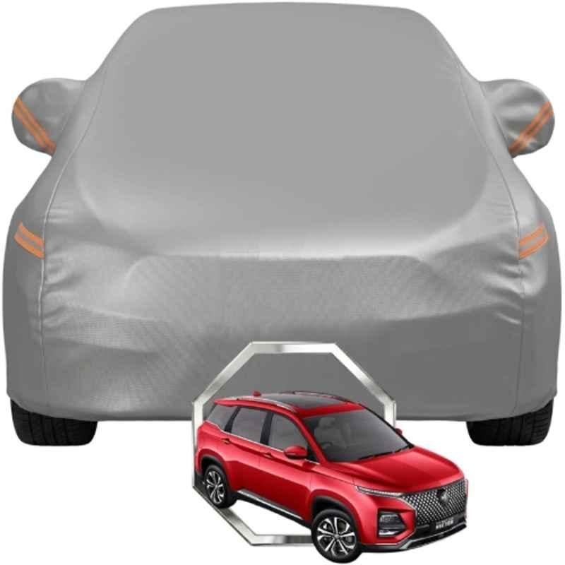 Allextreme Polyester Grey with Highlighter Car Cover with Mirror Pocket & Triple Stitched Bottom Elastic for MG Hector All Model & Years, PV-GR-02