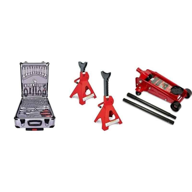 Abbasali 186 Pcs Repairing Tool Set with 3 Ton Jack Stand & 2 Ton Hydraulic Jack