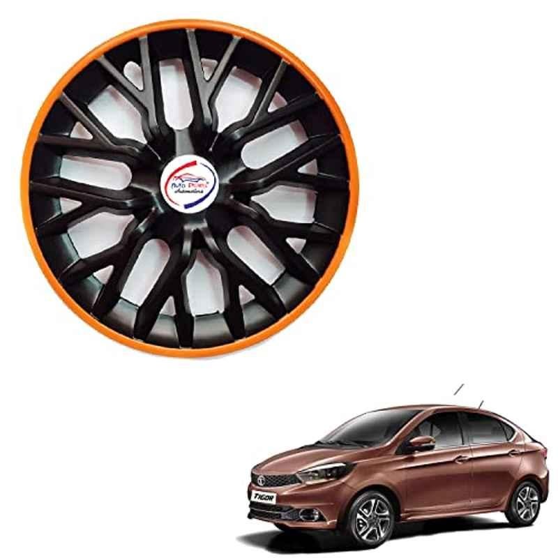 Auto Pearl 4 Pcs 13 inch ABS Black & Orange PBO32 Hubcap Wheel Cover Set with Retention Ring for Tata Tiagor