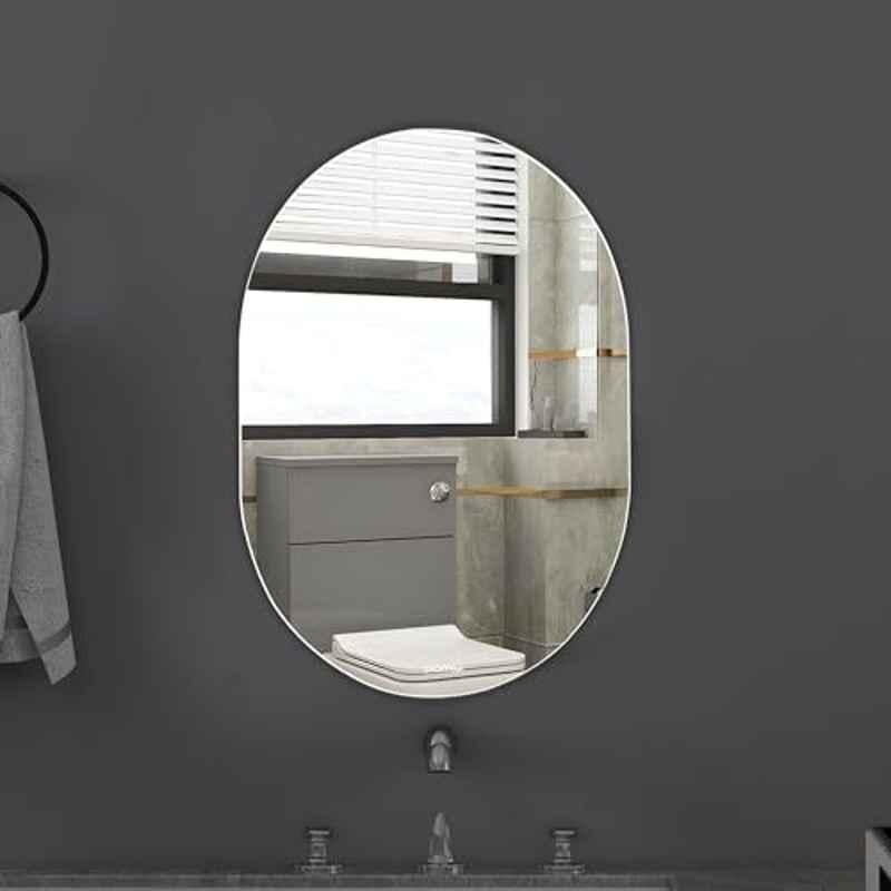 Plantex Glass Frameless Capsule Oval Mirror for Wall/Mirror with Bevelled Smooth Edges for Bathroom/Dressing Room/Living Room/Bedroom/Entryway 18x12 inch, Clear