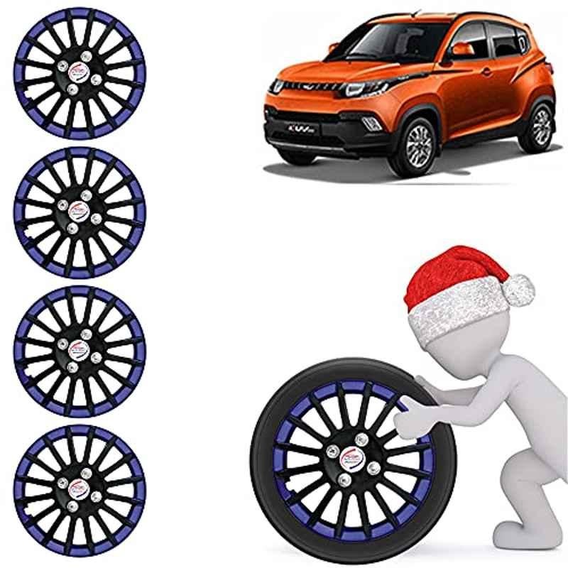 Auto Pearl 4 Pcs 14 inch ABS Black & Blue Press Fitting Wheel Cover Set for Mahindra KUV 100