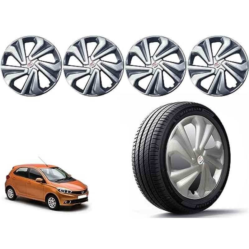 Auto Pearl 4 Pcs 14 inch Polypropylene Silver Press Type Car Wheel Cover Set with Retention Ring for Tata Tiago XT & XZ 2016-2018, 14WC_Tiago_Silver_Tiago2016_18XT_XZ