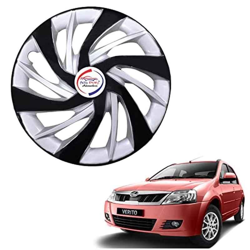 Auto Pearl 4 Pcs 14 inch ABS Black & Silver ER26 Hubcap Wheel Cover Set with Retention Ring for Mahindra Verito