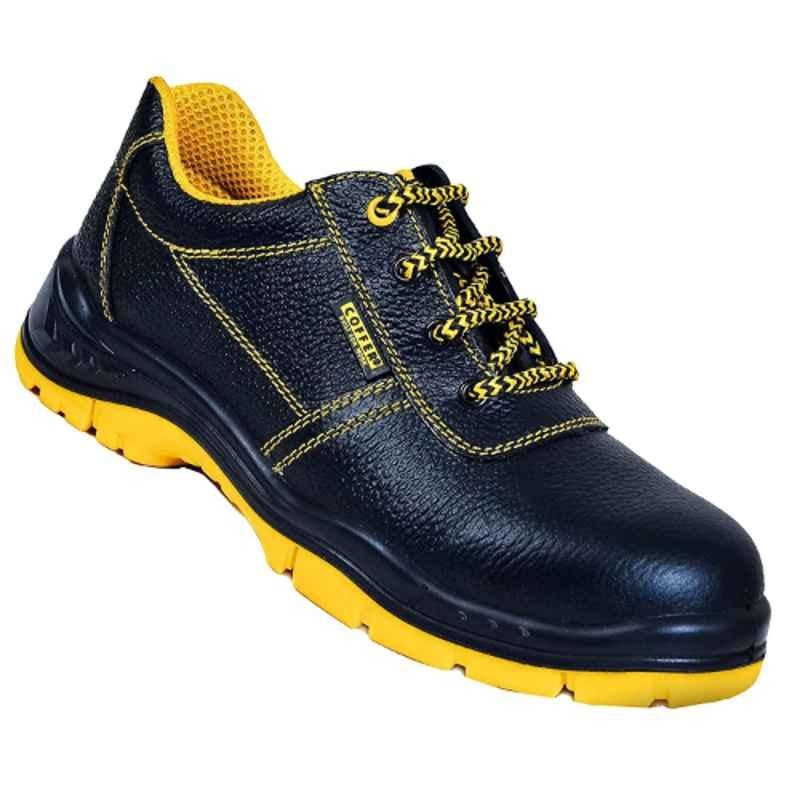 Coffer Safety M1092 Leather Steel Toe Black & Yellow Work Safety Shoes, Size: 10