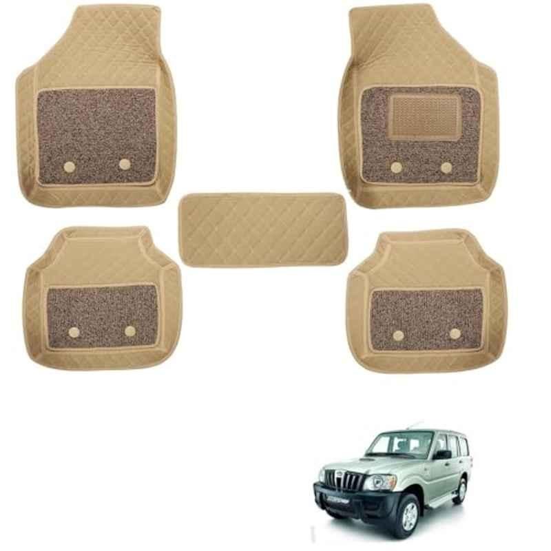 Kozdiko 5 Pcs Waterproof & Luxury 7D Beige Leatherette Car Floor Mats Set for Mahindra Old Scorpio