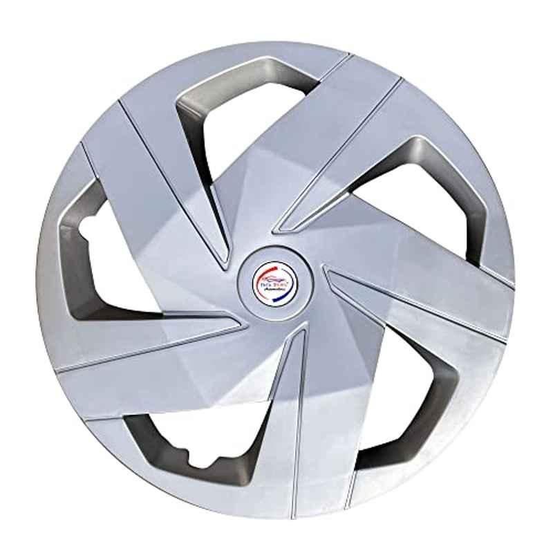 Auto Pearl 4 Pcs 16 inch Polypropylene Silver Press Type Car Wheel Cover Set with Retention Ring for Tata Nexon Ev 2020, WC_16in_Magnite_FullSilver_Nexon EV2020