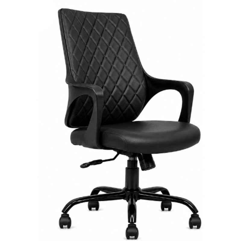 ZRF Leatherette & Nylon Black Medium Back Armrest Ergonomic Office Chair, MONO9010