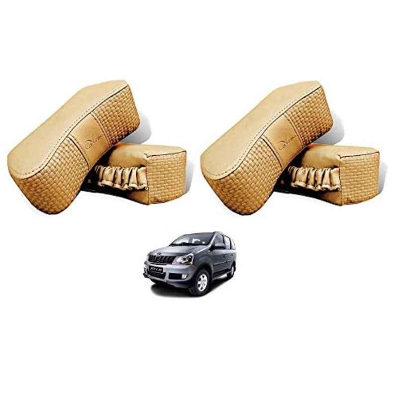 Kozdiko 4 Pcs CV Designer Beige Leatherite Neck Rest Car Cushion Pillow Set for Mahindra Xylo