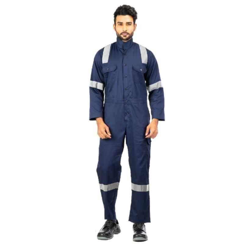 Atacama Night Hawk Poly Cotton Blend Twill Navy Blue High-Visibility Coverall with Reflective Strip, AWC001NV, Size: XL