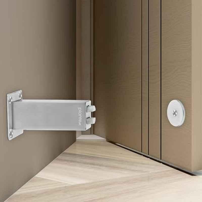 Plantex Stainless Steel Wall-Mounted Magnetic Door Stopper/Door Magnets to Hold Door/Door Catcher for Wooden Door/Stops for Door (Pack of 3) Matte Silver