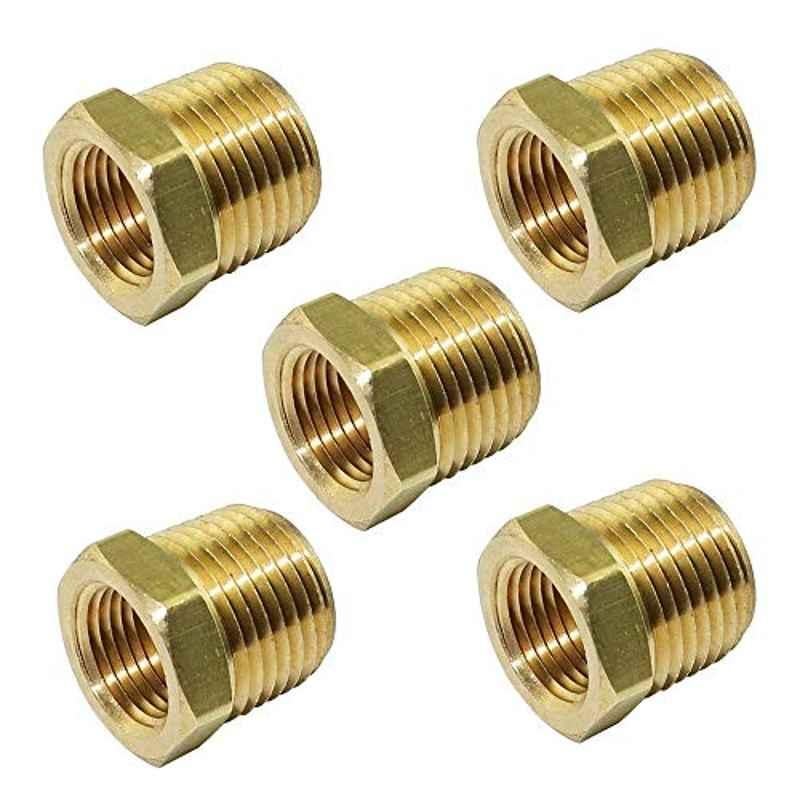 1/2x1/4 inch Brass Bushing NPT Pipe Reducer (Pack of 5)