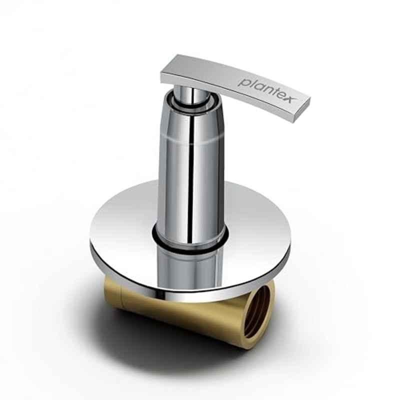 Plantex Pure Brass COL-1006 Angular Concealed Stop Cock/Concealed Stop Valve Tap For Bathroom with Teflon Tape & Brass Adjustable Wall Flange 15 mm Mirror-Chrome Finish