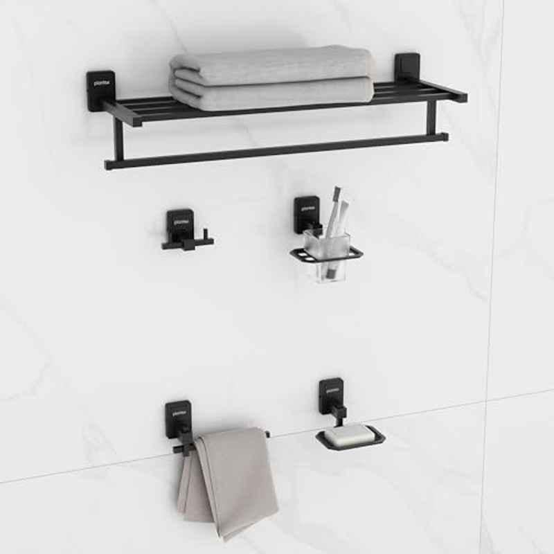 Plantex Darcy 5 Pcs Stainless Steel Black Wall Mount Bathroom Accessories Set
