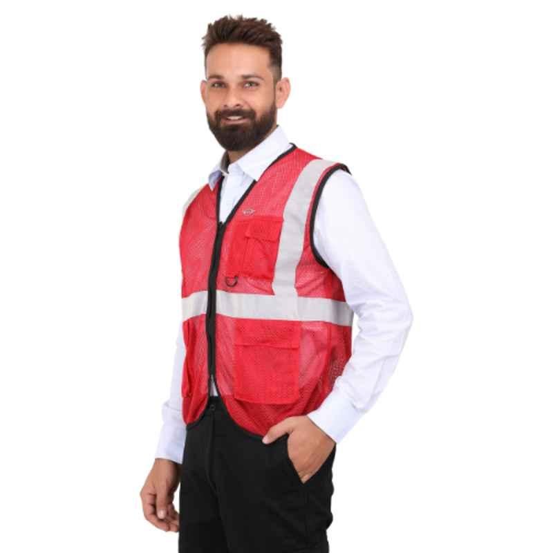 Club Twenty One Workwear Dixon Polyester Red Safety Reflective Vest Jacket, 1004, Size: XL