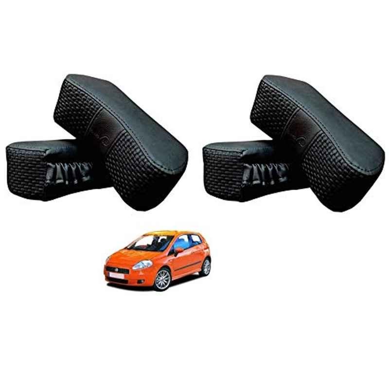 Kozdiko 4 Pcs CV Designer Black Leatherite Neck Rest Car Cushion Pillow Set for Fiat Grand Punto