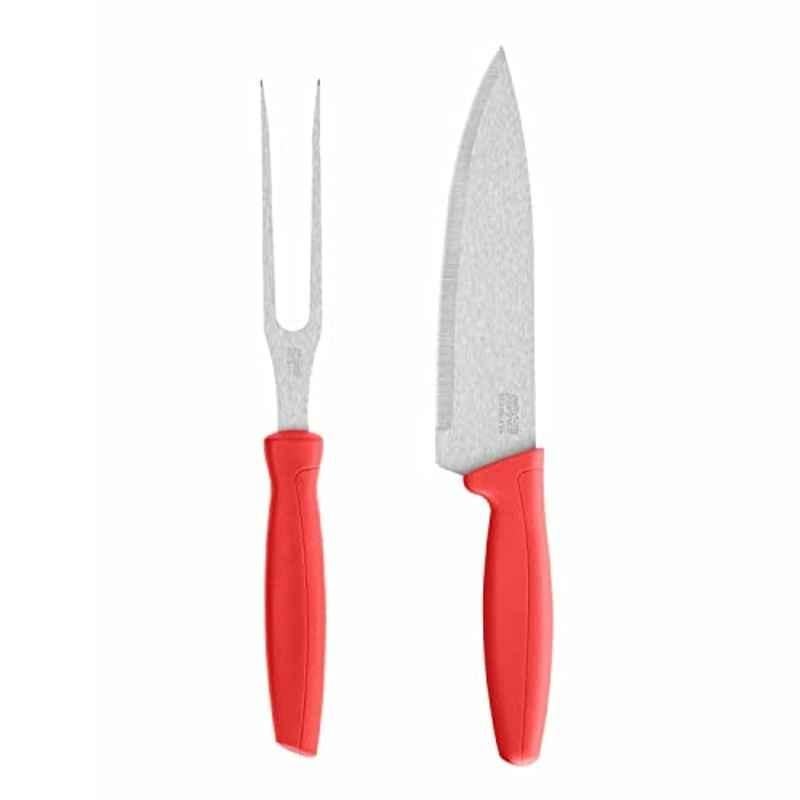 Kohe 266mm Stainless Steel Orange Carving Fork & 300mm Chef Knife Combo, HK-201