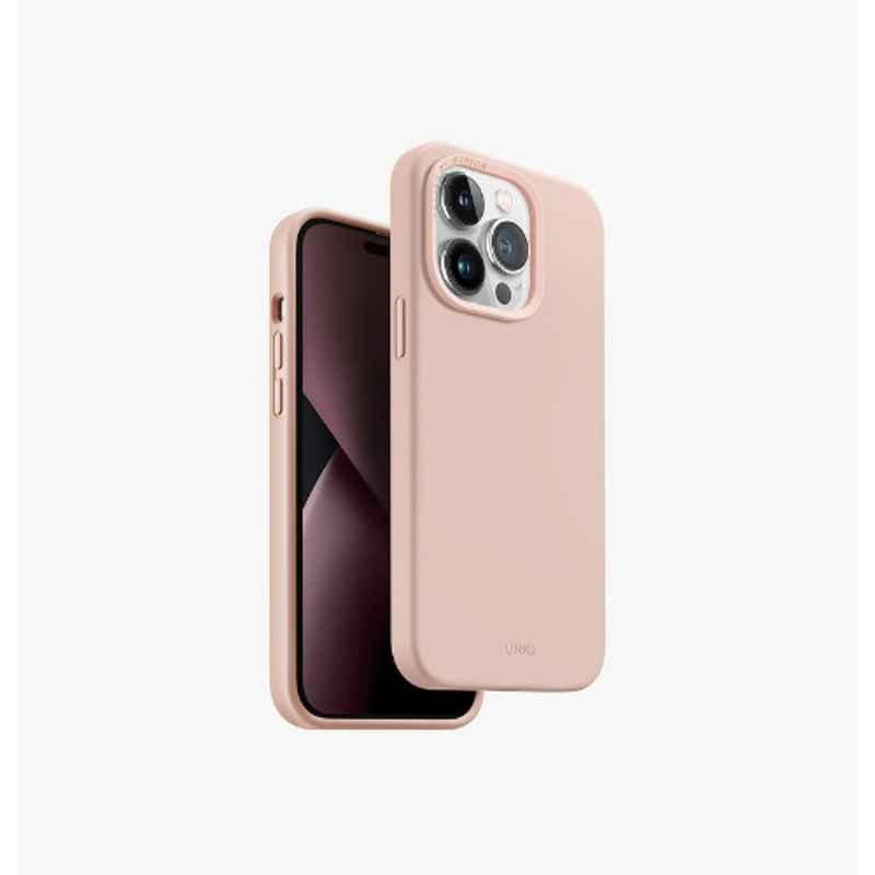 Uniq Hybrid Lino Hue Silicone Blush Pink MagClick Charging Case for iPhone 14 Pro