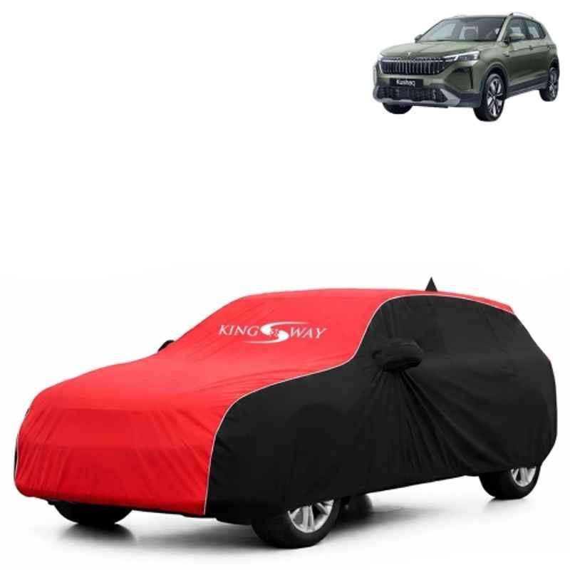 Kingsway Super Waterproof All Weather Protection Polypropylene Black & Red Car Cover for Skoda Kushaq 2026 Onwards with Silver Piping, Mirror & Antenna Pockets