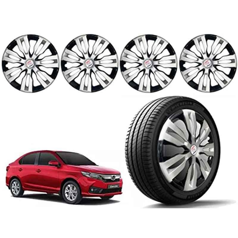 Auto Pearl 4 Pcs 14 inch Polypropylene Silver & Black Press Type Car Wheel Cover Set with Retention Ring for Honda Amaze 2021 Onwards, 14WC_DzireT2_DC_Amaze2021onwards