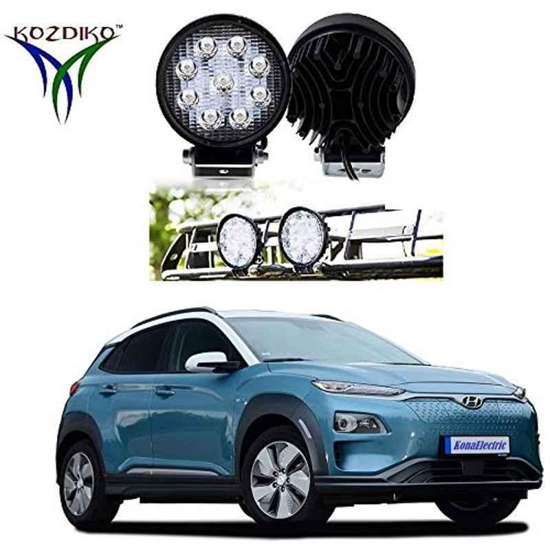 Kozdiko 2 Pcs 27W 4 inch 9 LED Waterproof Round White Fog Light Set with Mounting Brackets for Hyundai Kona Electric, kozd_20079