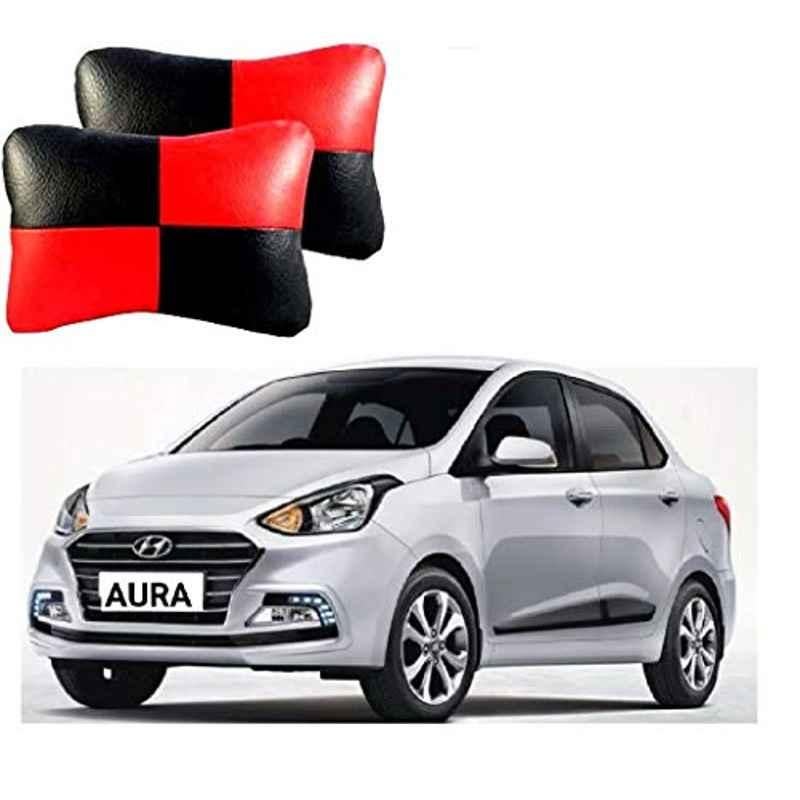 Kozdiko 2 Pcs Black & Red Car Square Chess Design Neck Rest Seat Pillow Set for Hyundai Aura