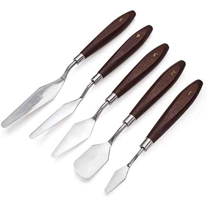Starthi 5 Pcs Stainless Steel & Wooden Mixed Palette Scraper Set for Oil Painting, DYD-3764