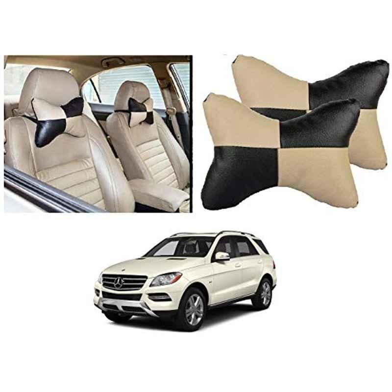 Kozdiko 2 Pcs Black & Beige Car Square Chess Design Neck Rest Seat Pillow Set for Mercedes Benz GLC-Class